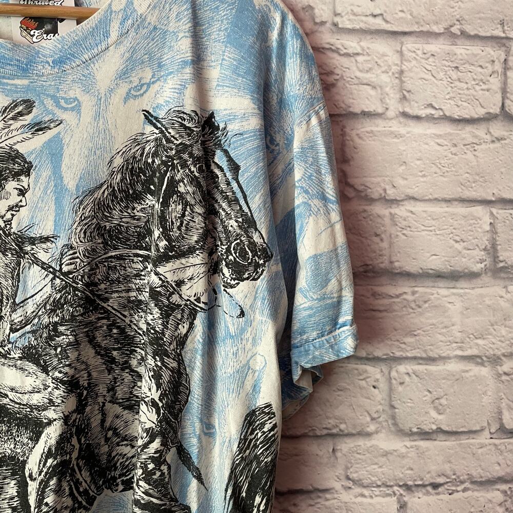 Vintage Native American Indian Horse Wolf All Over Print T-Shirt - Picture 5 of 5